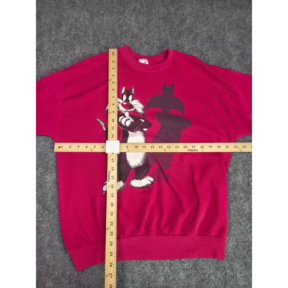 Vintage 90s Looney Tunes Sylvester the Cat Sweatshirt XL Pink Jerzees USA Made - Picture 2 of 13